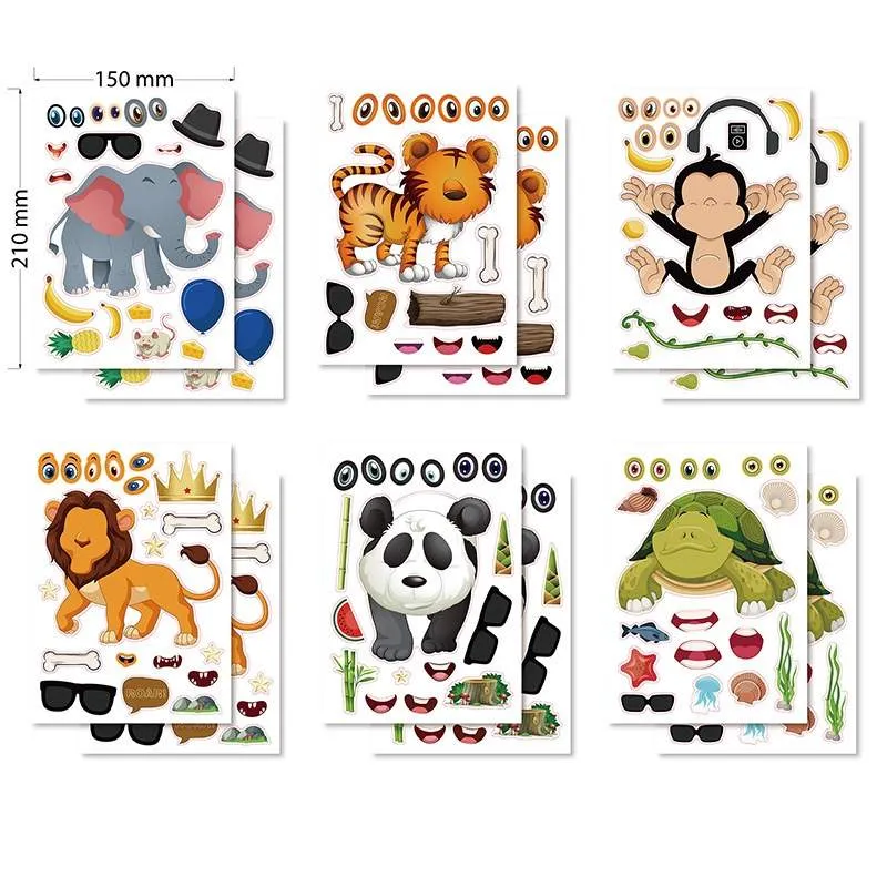 Autocolante pentru puzzle-uri cu animale din desene animate
