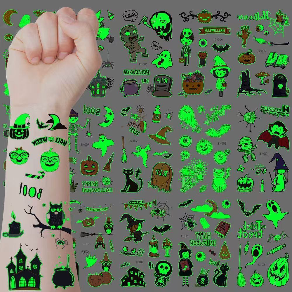 Autocolante de tatuaje de Halloween Night Glow
